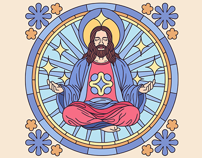Portraits of Jesus Christ sitting in the lotus position