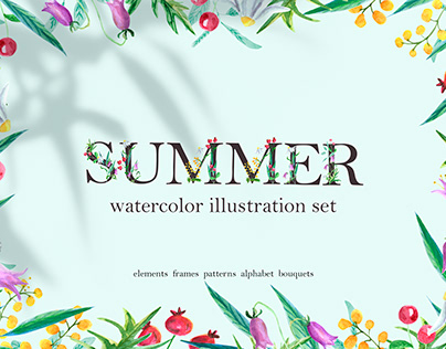 Summer woodland watercolor set