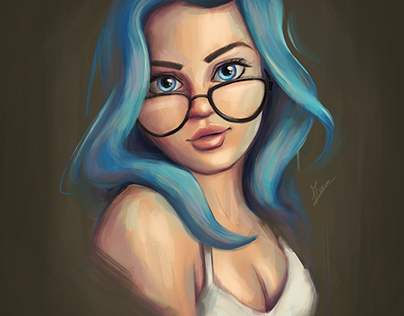 portrait girl blue hair