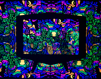 Trippy TV Psychedelic Fluorescent Tapestry