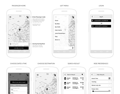 UX Wireframes for car sharing mobile app