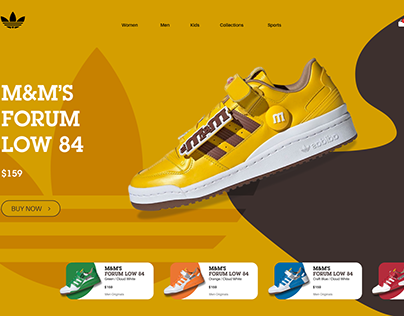 Landing page for M&M X Adidas shoes
