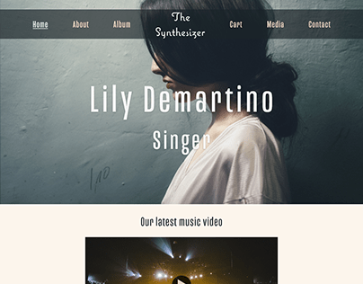 A mockup website for a singer