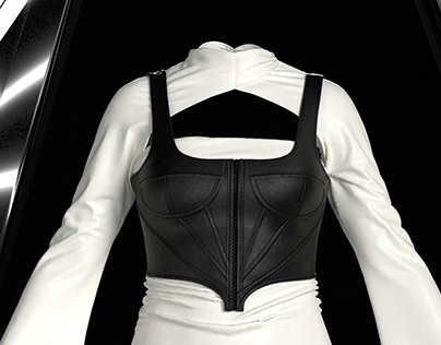 Leather corset x silk drapery assimetric dress