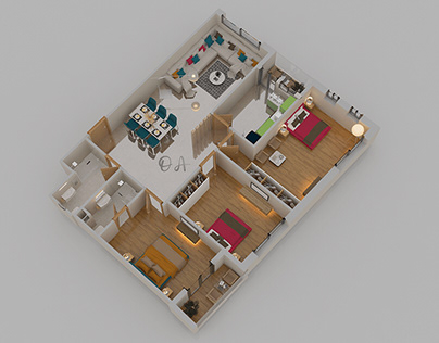 3D Floor plan design (94m²)