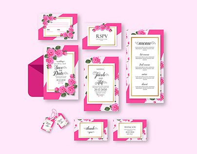Rose Flowers Wedding Invitation Set