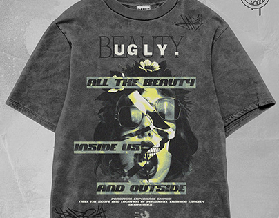 T-shirt print design "BEAUTI and UGLY" for your brand.