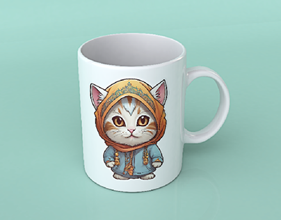 muslim Cat illustration mug Mockedup