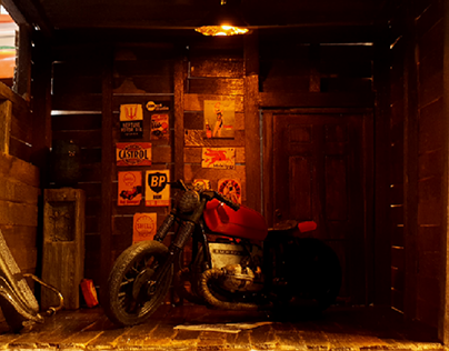 Custom y Diorama Garaje moto