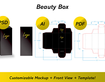 Beauty Box Mockup + Front View + Template
