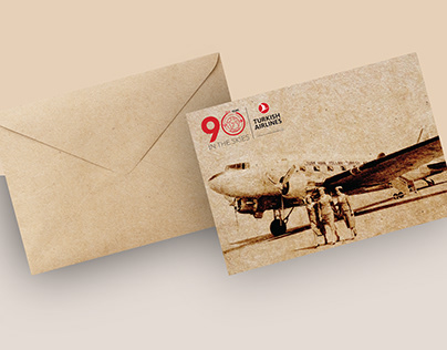 Türk Hava Yolları 90. Yıl retro zarf ve pul tasarımı