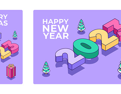 2023 Happy New Year. Isometic illustration