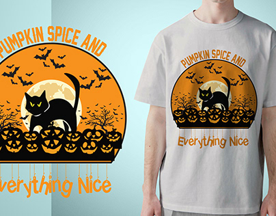 Halloween T shirt Design With Pumkin & Cat