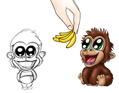 Baby monkey wants bananas