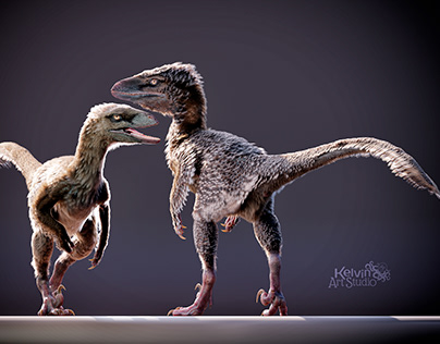Deinonychus couple - by KelvinArtStudio