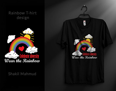 Rainbow t-shirt design with free PSD mockup
