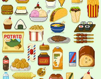 Food pixel assets 01 with various size and color