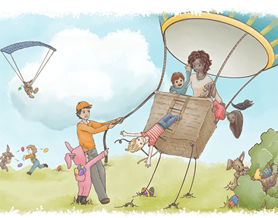 Colorful Children's Illustration for an Easter Postcard