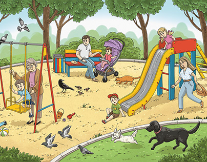 Children's book illustration. Playground