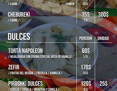 Lista de Precios Comida Tradicional Rusa
