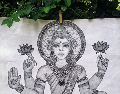Goddess Lakshmi - Pen and Ink
