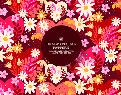Vector Hearts Floral Pattern