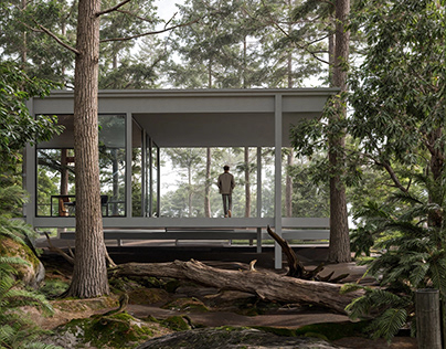 Farnsworth House in forest