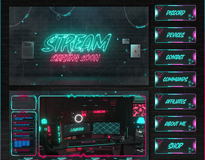 FREE CYAN NEON STREAM OVERLAY FOR TWITCH AND YOUTUBE