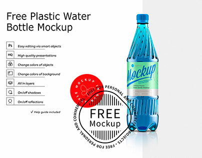 FREE 1000ml Plastic Water Bottle Mockup