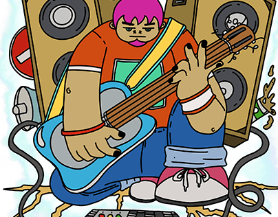 Guitar Bass Player Mascot Character