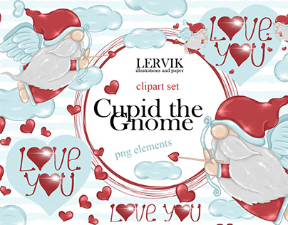 Gnome valentine's day, cupid clipart