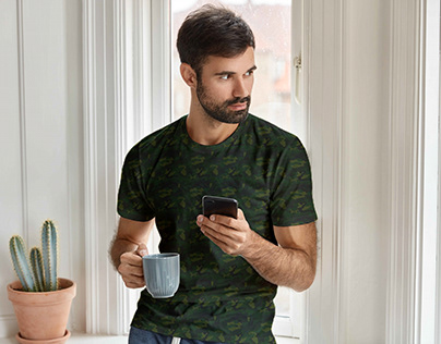 Men T-Shirt Indoor with Phone Mockup - Free Download
