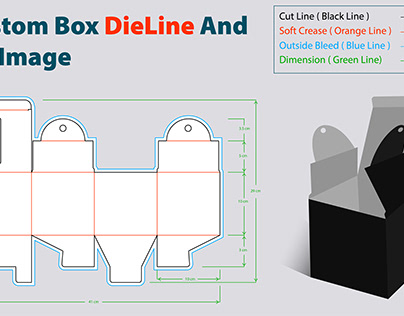 Snape lock box dieline tamplate & 3d image