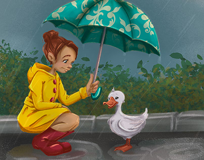 Rainy day, umbrella and duck
