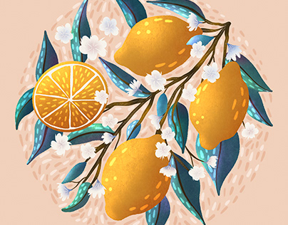 Project thumbnail - Tropical lemons colorful leaves - bright colors poster