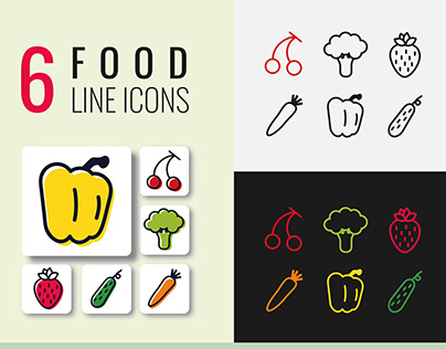 6 healthy food line icons for online grocery shop app