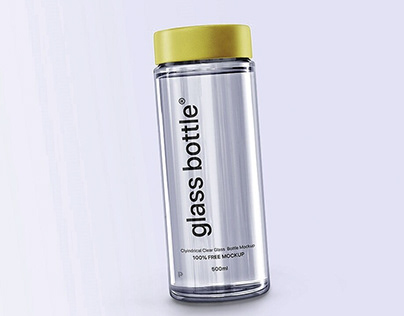 Free Cylindrical Clear Glass Bottle Mockup PSD Template