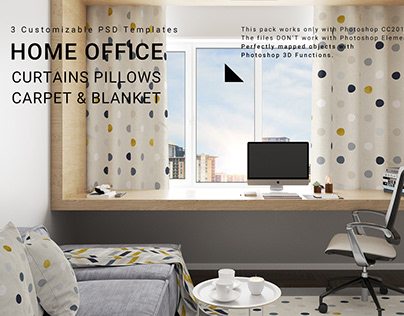 Home Office Curtains, Blanket, Carpet & Pillows Set