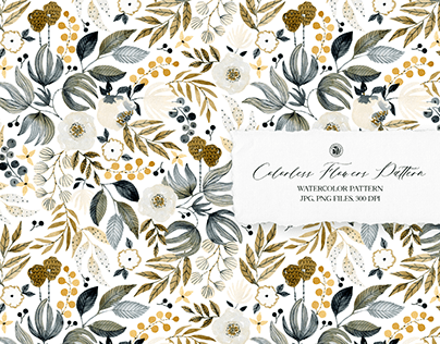 Colorless Flowers Watercolor Pattern