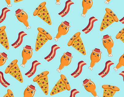 cute junk food cartoon seamless pattern