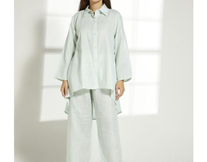 Sea Green Linen Fabric Top And Pants