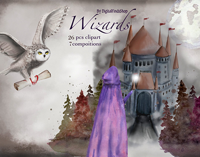 Wizards clipart, magic illustration