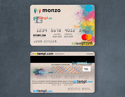 United Kingdom Monzo bank mastercard template