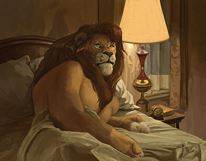Lion in the bed