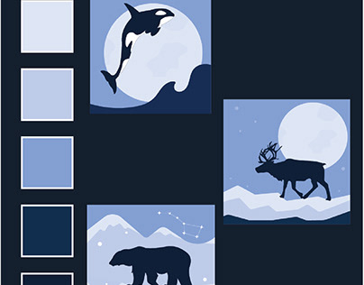 set of winter animals, silhouettes, vector illustration