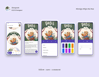 Story book reading interactions screen design for app