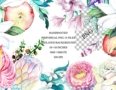 Watercolor Magic flowers Clipart