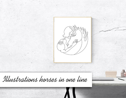 Illustrations horses in one line