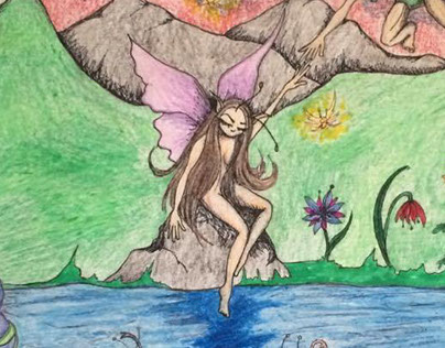 Butterfly fairy - crayon and ink