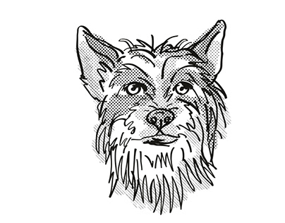 Chinese Crested Dog Breed Cartoon Retro Drawing